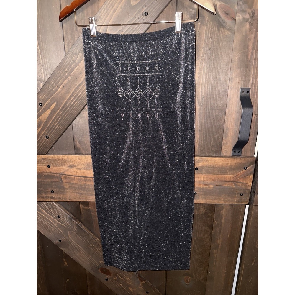 Victoria's Secret L Fatal Dress  BodyCon Tube Strapless Skirt Top‎ Black Silver